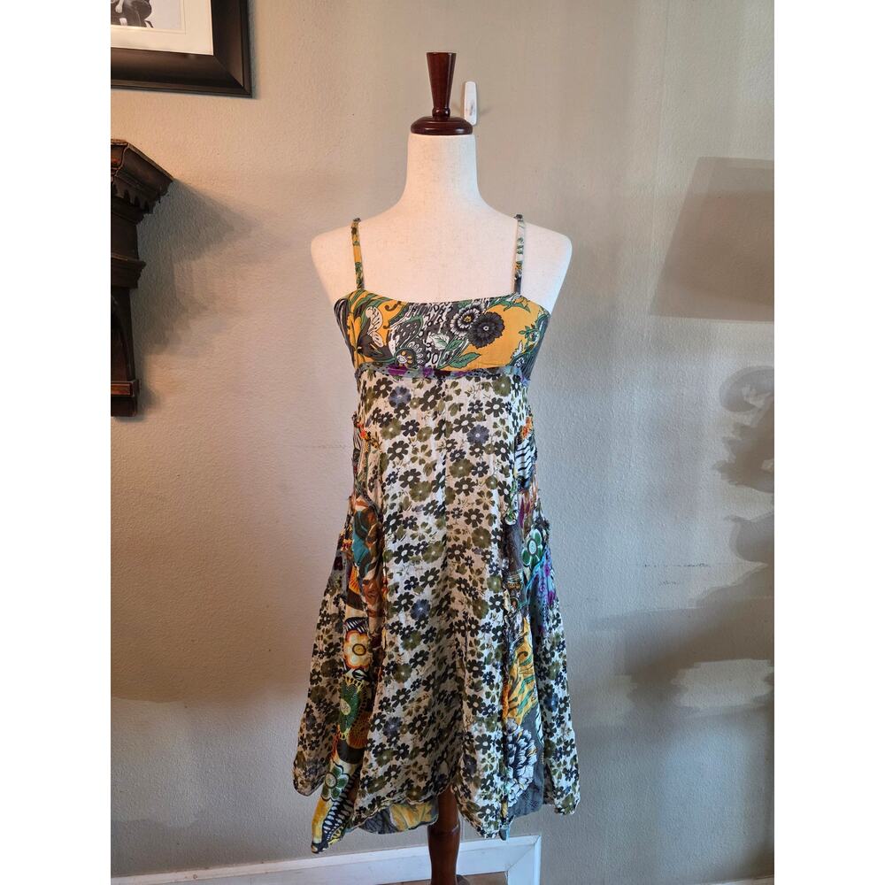 VTG etc. 100% Cotton Mixed Floral Print Hippie Festival Summer Dress SZ Small